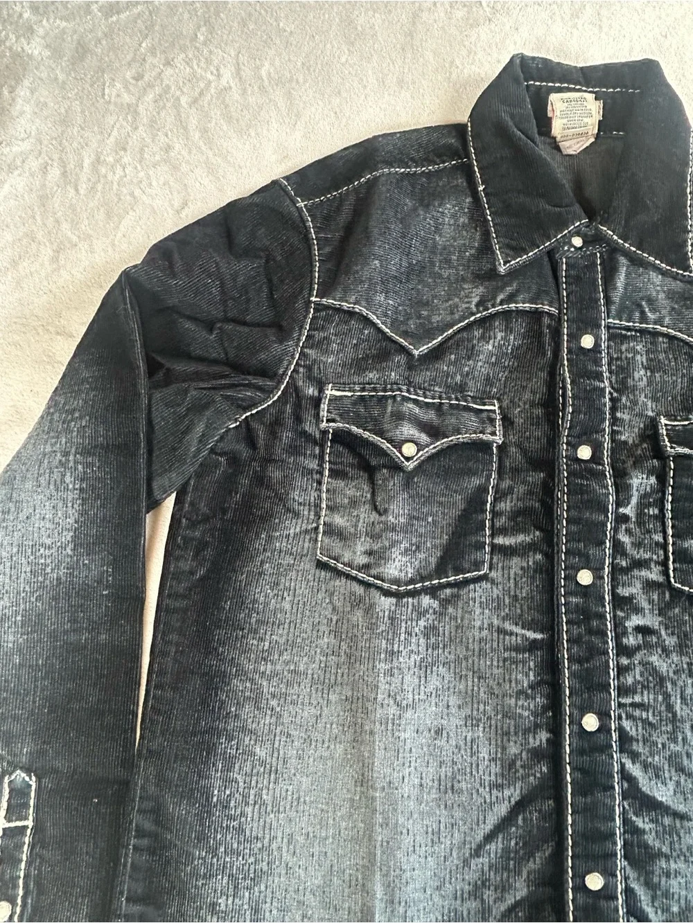 True Religion Black Corduroy Western Shirt Long Sleeve pearl Snap Button Size M